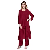 abordables Costumes-pantalons pour maman-Combinaison  Tailleur Mère de la Mariée Robe de Mariage Invitée Élégante Grande Taille Col Bateau Longueur au Sol Chiffon Sans Manches oui Wrap Inclus de Couleur Unie taille sur mesure gratuite