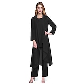 abordables Costumes-pantalons pour maman-Combinaison  Tailleur Mère de la Mariée Robe de Mariage Invitée Élégante Grande Taille Col Bateau Longueur au Sol Chiffon Sans Manches oui Wrap Inclus de Couleur Unie taille sur mesure gratuite
