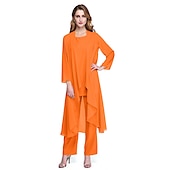 abordables Costumes-pantalons pour maman-Combinaison  Tailleur Mère de la Mariée Robe de Mariage Invitée Élégante Grande Taille Col Bateau Longueur au Sol Chiffon Sans Manches oui Wrap Inclus de Couleur Unie taille sur mesure gratuite