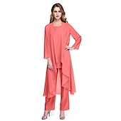 abordables Costumes-pantalons pour maman-Combinaison  Tailleur Mère de la Mariée Robe de Mariage Invitée Élégante Grande Taille Col Bateau Longueur au Sol Chiffon Sans Manches oui Wrap Inclus de Couleur Unie taille sur mesure gratuite