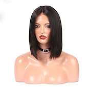 voordelige Pruiken van echt haar, met kanten voorzijde-Echt haar 4x13 Sluiting Pruik Bobkapsel Kardashian Recht Pruik 130% Haardichtheid met babyhaar Natuurlijke haarlijn Voor donkere huidskleur Voor Dames Kort Kanten pruiken van echt mensenhaar