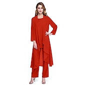 abordables Costumes-pantalons pour maman-Combinaison  Tailleur Mère de la Mariée Robe de Mariage Invitée Élégante Grande Taille Col Bateau Longueur au Sol Chiffon Sans Manches oui Wrap Inclus de Couleur Unie taille sur mesure gratuite