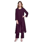 abordables Costumes-pantalons pour maman-Combinaison  Tailleur Mère de la Mariée Robe de Mariage Invitée Élégante Grande Taille Col Bateau Longueur au Sol Chiffon Sans Manches oui Wrap Inclus de Couleur Unie taille sur mesure gratuite