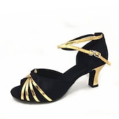 abordables Chaussures de danses latines-chaussures de danse à paillettes or rose pour femmes avec bout ouvert, semelle en daim souple et design à lanières - boucle réglable pour la danse latine et de salon
