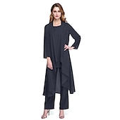 abordables Costumes-pantalons pour maman-Combinaison  Tailleur Mère de la Mariée Robe de Mariage Invitée Élégante Grande Taille Col Bateau Longueur au Sol Chiffon Sans Manches oui Wrap Inclus de Couleur Unie taille sur mesure gratuite