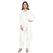 abordables Costumes-pantalons pour maman-Combinaison  Tailleur Mère de la Mariée Robe de Mariage Invitée Élégante Grande Taille Col Bateau Longueur au Sol Chiffon Sans Manches oui Wrap Inclus de Couleur Unie taille sur mesure gratuite