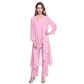 abordables Costumes-pantalons pour maman-Combinaison  Tailleur Mère de la Mariée Robe de Mariage Invitée Élégante Grande Taille Col Bateau Longueur au Sol Chiffon Sans Manches oui Wrap Inclus de Couleur Unie taille sur mesure gratuite