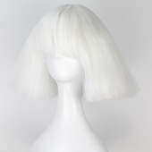 baratos Perucas de festa-Peruca de Cosplay Peruca Sintética Peruca de Cosplay Lisa Cacheada Yaki Bob com Franjas Peruca Curta Branco Sintético Cabelo Branco Perucas de Halloween Femininas
