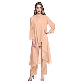abordables Costumes-pantalons pour maman-Combinaison  Tailleur Mère de la Mariée Robe de Mariage Invitée Élégante Grande Taille Col Bateau Longueur au Sol Chiffon Sans Manches oui Wrap Inclus de Couleur Unie taille sur mesure gratuite