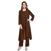abordables Costumes-pantalons pour maman-Combinaison  Tailleur Mère de la Mariée Robe de Mariage Invitée Élégante Grande Taille Col Bateau Longueur au Sol Chiffon Sans Manches oui Wrap Inclus de Couleur Unie taille sur mesure gratuite