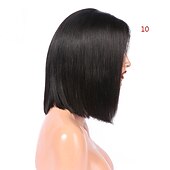 voordelige Pruiken van echt haar, met kanten voorzijde-Echt haar 4x13 Sluiting Pruik Bobkapsel Kardashian Recht Pruik 130% Haardichtheid met babyhaar Natuurlijke haarlijn Voor donkere huidskleur Voor Dames Kort Kanten pruiken van echt mensenhaar