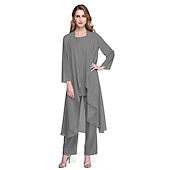 abordables Costumes-pantalons pour maman-Combinaison  Tailleur Mère de la Mariée Robe de Mariage Invitée Élégante Grande Taille Col Bateau Longueur au Sol Chiffon Sans Manches oui Wrap Inclus de Couleur Unie taille sur mesure gratuite