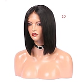voordelige Pruiken van echt haar, met kanten voorzijde-Echt haar 4x13 Sluiting Pruik Bobkapsel Kardashian Recht Pruik 130% Haardichtheid met babyhaar Natuurlijke haarlijn Voor donkere huidskleur Voor Dames Kort Kanten pruiken van echt mensenhaar