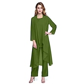 abordables Costumes-pantalons pour maman-Combinaison  Tailleur Mère de la Mariée Robe de Mariage Invitée Élégante Grande Taille Col Bateau Longueur au Sol Chiffon Sans Manches oui Wrap Inclus de Couleur Unie taille sur mesure gratuite
