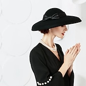 tanie czapki imprezowe-Kapelusze w stylu vintage eleganckie wełniane  nakrycia głowy z kokardkami 1 element na specjalną okazję  imprezę  wieczór  wyścig konny sukienka na specjalne okazje