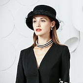 tanie czapki imprezowe-Czapki wełniane w stylu vintage Eleganckie nakrycia głowy z tiulu z aplikacjami 1 szt. Na specjalną okazję Przyjęcie Wieczorne Herbata Nakrycie głowy do zaimponowania Kapelusz na dzień wyścigów
