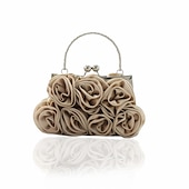 cheap Clutches &amp; Evening Bags-Elegant Red Floral Evening Clutch Bag – Vintage Rose Design with Silver Handle for Weddings, Proms, and Formal Events