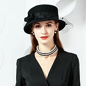 tanie czapki imprezowe-Czapki wełniane w stylu vintage Eleganckie nakrycia głowy z tiulu z aplikacjami 1 szt. Na specjalną okazję Przyjęcie Wieczorne Herbata Nakrycie głowy do zaimponowania Kapelusz na dzień wyścigów