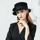 tanie czapki imprezowe-Czapki wełniane w stylu vintage Eleganckie nakrycia głowy z tiulu z aplikacjami 1 szt. Na specjalną okazję Przyjęcie Wieczorne Herbata Nakrycie głowy do zaimponowania Kapelusz na dzień wyścigów