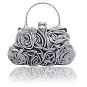 cheap Clutches &amp; Evening Bags-Elegant Red Floral Evening Clutch Bag – Vintage Rose Design with Silver Handle for Weddings, Proms, and Formal Events