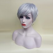 economico parrucca più vecchia-parrucche grigie per donna parrucca sintetica con frangetta parrucche corte argento parrucche da vecchia parrucche dall&#039;aspetto naturale