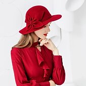 お買い得  パーティーハット-帽子 ウール バケットハット フロッピーハット 結婚式 誕生日 カジュアル 祝日 ティーパーティー ロマンチック 結婚式 ブリティッシュ と ピュアカラー レースサイド かぶと 帽子