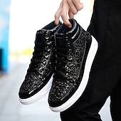 cheap Men&#039;s Sneakers-Men&#039;s Gold Glitter High Top Sneakers - Shiny Lace-Up Streetwear Shoes for Nightlife and Party Events