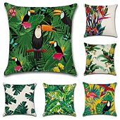 billige blomster- og plantestil-sett med 6 putetrekk botaniske tropiske fugler putepute utendørs pute til stue sofa sofaseng stol grønn