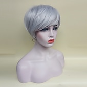 economico parrucca più vecchia-parrucche grigie per donna parrucca sintetica con frangetta parrucche corte argento parrucche da vecchia parrucche dall&#039;aspetto naturale