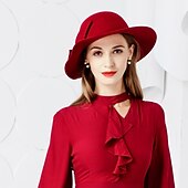 お買い得  パーティーハット-帽子 ウール バケットハット フロッピーハット 結婚式 誕生日 カジュアル 祝日 ティーパーティー ロマンチック 結婚式 ブリティッシュ と ピュアカラー レースサイド かぶと 帽子