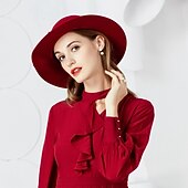 お買い得  パーティーハット-帽子 ウール バケットハット フロッピーハット 結婚式 誕生日 カジュアル 祝日 ティーパーティー ロマンチック 結婚式 ブリティッシュ と ピュアカラー レースサイド かぶと 帽子