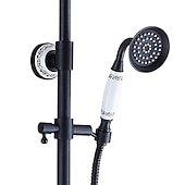 preiswerte Außenduscharmaturen-Duscharmatur, Duschsystem-Set, Messing-Regenfall, antikes, ölgeriebenes Bronze-Duschsystem, Keramikventil, zwei Griffe, drei Löcher, Bad-Dusche-Mischbatterien mit Heiß- und Kaltschalter