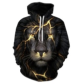 baratos Estampa animal-Homens Animal Leão 3D Moletom Moletons Ativo Manga Longa Com Capuz Final de semana Azul denim Preto Azul Roxo Laranja Imprimir Outono Inverno Designer S M L XL XXL 3XL