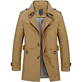 abordables Gabardina para hombre-Hombre Chaqueta de transición Gabardina Gabardina Diario Primavera &amp; Otoño Poliéster Cortavientos Ropa de calle Ropa Vintage Color sólido Solapa de Pico