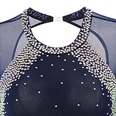 رخيصةأون فساتين التزلج الفني-فستان التزلج الراقص نسائي للفتيات تزلج على الجليد الفساتين أسود أبيض أصفر فتح الظهر شبكة سباندكس عالية المرونة تمرين منافسة ملابس التزلج مرصع بالجواهر حجر الراين كم طويل