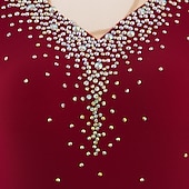 preiswerte Eiskunstlaufkleider-Eiskunstlaufkleid Damen Mädchen Eislaufen Kleider Hellblau Schwarz Weiß Patchwork Gitter Hochelastisch Wettbewerb Eiskunstlaufkleidung Mit Steinen verziert Strass Langarm Eislaufen Eiskundstlauf