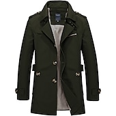 abordables Gabardina para hombre-Hombre Chaqueta de transición Gabardina Gabardina Diario Primavera &amp; Otoño Poliéster Cortavientos Ropa de calle Ropa Vintage Color sólido Solapa de Pico
