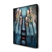 abordables Peintures portraits-peinture à l&#039;huile 100% fait main peint à la main art mural sur toile couvrant les yeux des gens bleu femmes visage abstrait moderne décoration de la maison décor roulé toile avec cadre tendu 40 * 60