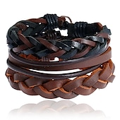 baratos jóias e colares e anéis masculinos-Homens 1pç Abotoaduras Pulseiras de couro Pulseiras de fio de memória Presente Diário Clássico Retro Punk Clássico Preto e Prateado Vermelho / Laranja Castanho Claro