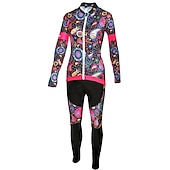 abordables Conjuntos de Ropa de Mujer-Mujer Manga Larga Maillot de Ciclismo con Mallas Invierno Malla Licra Poliéster Verde Negro Morado Flores Botánica Gracioso Bicicleta Camiseta / Maillot Medias / Mallas Largas Resistente a los rayos