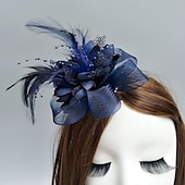 cheap Fascinators-Elegant Feather Net Fascinators Hats with Feathers Fur Floral 1PC Special Occasion Kentucky Horse Race Ladies Day Headpiece dress to impress Race Day Dress