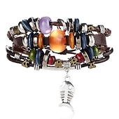 baratos jóias e colares e anéis masculinos-Homens 1pç Abotoaduras Pulseiras de couro Pulseiras de fio de memória Presente Diário Clássico Retro Punk Clássico Preto e Prateado Vermelho / Laranja Castanho Claro