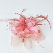 cheap Fascinators-Elegant Feather Net Fascinators Hats with Feathers Fur Floral 1PC Special Occasion Kentucky Horse Race Ladies Day Headpiece dress to impress Race Day Dress