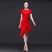 abordables Tenues de danse latine-Robe de danse latine froncée performance d&#039;entraînement des femmes manches courtes robe d&#039;église modale élevée femmes quotidiennes