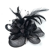 cheap Fascinators-Elegant Feather Net Fascinators Hats with Feathers Fur Floral 1PC Special Occasion Kentucky Horse Race Ladies Day Headpiece dress to impress Race Day Dress