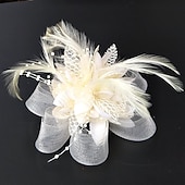 cheap Fascinators-Elegant Feather Net Fascinators Hats with Feathers Fur Floral 1PC Special Occasion Kentucky Horse Race Ladies Day Headpiece dress to impress Race Day Dress