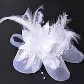 cheap Fascinators-Elegant Feather Net Fascinators Hats with Feathers Fur Floral 1PC Special Occasion Kentucky Horse Race Ladies Day Headpiece dress to impress Race Day Dress