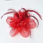 cheap Fascinators-Elegant Feather Net Fascinators Hats with Feathers Fur Floral 1PC Special Occasion Kentucky Horse Race Ladies Day Headpiece dress to impress Race Day Dress