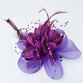 cheap Fascinators-Elegant Feather Net Fascinators Hats with Feathers Fur Floral 1PC Special Occasion Kentucky Horse Race Ladies Day Headpiece dress to impress Race Day Dress