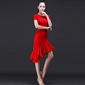 abordables Tenues de danse latine-Robe de danse latine froncée performance d&#039;entraînement des femmes manches courtes robe d&#039;église modale élevée femmes quotidiennes